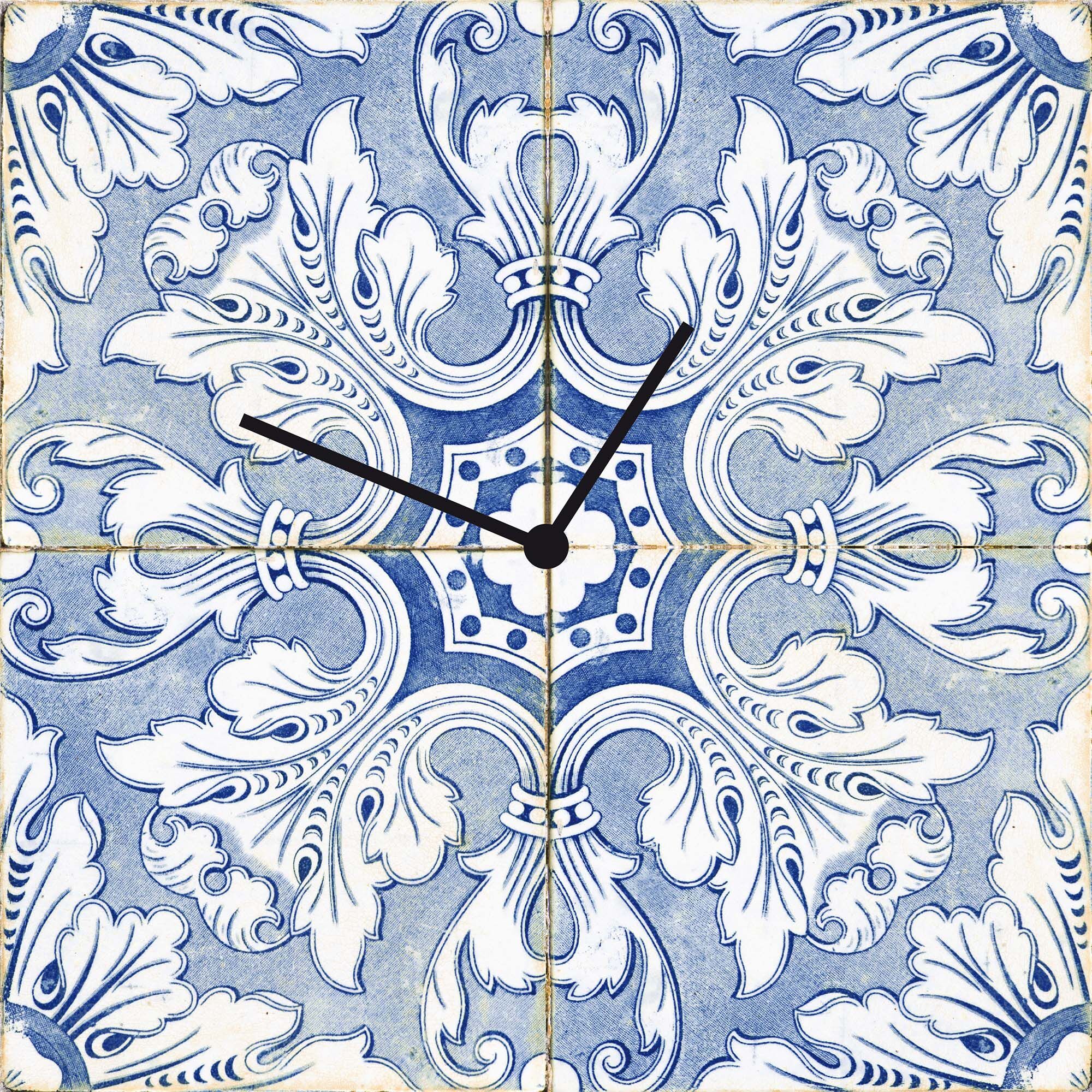Wanduhr QUEENCE "Sophia, Fliesenoptik", bunt, B:30cm H:2cm T:30cm, Wanduhren, Wanduhr, Uhr, geräuschlos, Mosaik, Kachel, blau, gelb