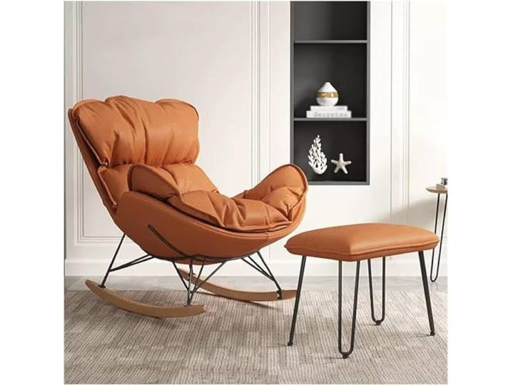 TANZEM Freizeit-Schaukelstuhl- und Fußhocker-Set, Freizeit-Sofa-Schaukelstuhl, Glider-Rocker mit hoher Rückenlehne, Sessel mit Ottomane für Wohnzimmer, Rocker-Liegestühle aus Mikrofaser-Leder
