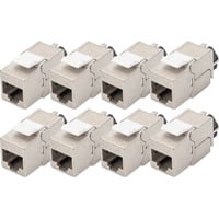 Cat.6a Keystone-Modul, geschirmt silber, 8 Stück, mit intelligentem Kabelmanager