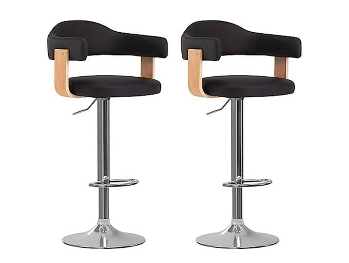 Barhocker 2 Stk. Schwarz mit Bugholz und Kunstleder, Höhenverstellbar 360-Grad-Drehung, Fußstütze, Eisengestell, Gasfeder-Mechanismus, 110 kg Belastbarkeit, für Bar und Küchentheke
