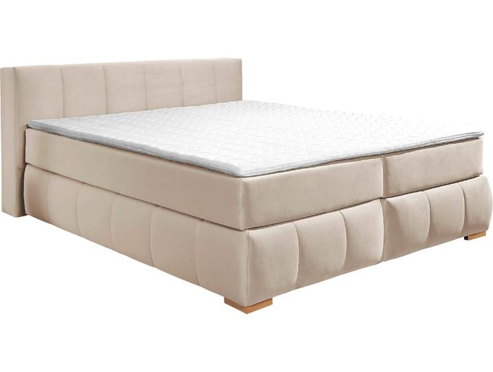 Boxspringbett, Beige, 207x245 cm, Samtoptik, Inkl. Topper, Klassisch, Home-affaire