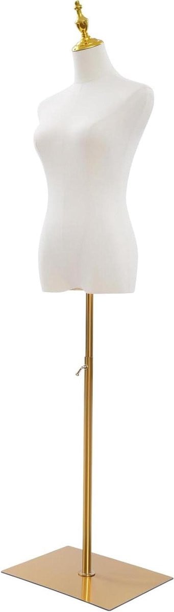 Paspop Dames Kledingdisplay Torso Wit Goud In Hoogte Verstelbaar 70-130 cm
