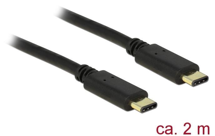 Delock USB-kabel 24-pins USB-C naar 24-pins USB-C, USB 2.0, 3 A, 2 meter, Zwart