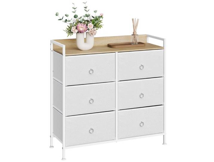 Commode Chambre WOLTU - Cadre robuste - 6 Tiroirs en Tissu - Style Industriel - Blanc W0ITT5033