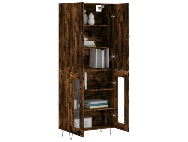 KTHLBRH Anrichte Eiche Rauch 69,5 x 34 x 180 cm Holz mehrschichtig Praktische Türen, Metallfüße, großer Stauraum, dekoratives Glas