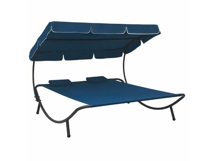 BEWI®Lit de repos d'extérieur pour 1/2 personne - Bain de Soleil Transat avec auvent et oreillers bleu &FR839418