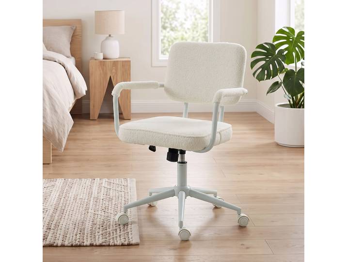 HOMCOM Chaise Bureau Ergonomique Tissu Bouclette Crème Réglable