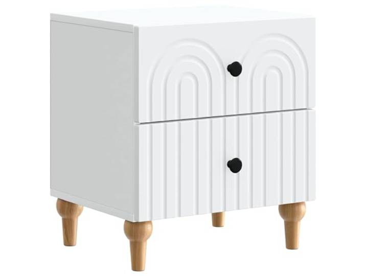 KUPTYERFG Nachttisch Weiß mit 2 Schubladen 43x34,5x48 cm Holzwerkstoff Kompakte Beistellkommode fürs Schlafzimmer mit Streifenmuster, Knopfgriffen und pflegeleichter Oberfläche.