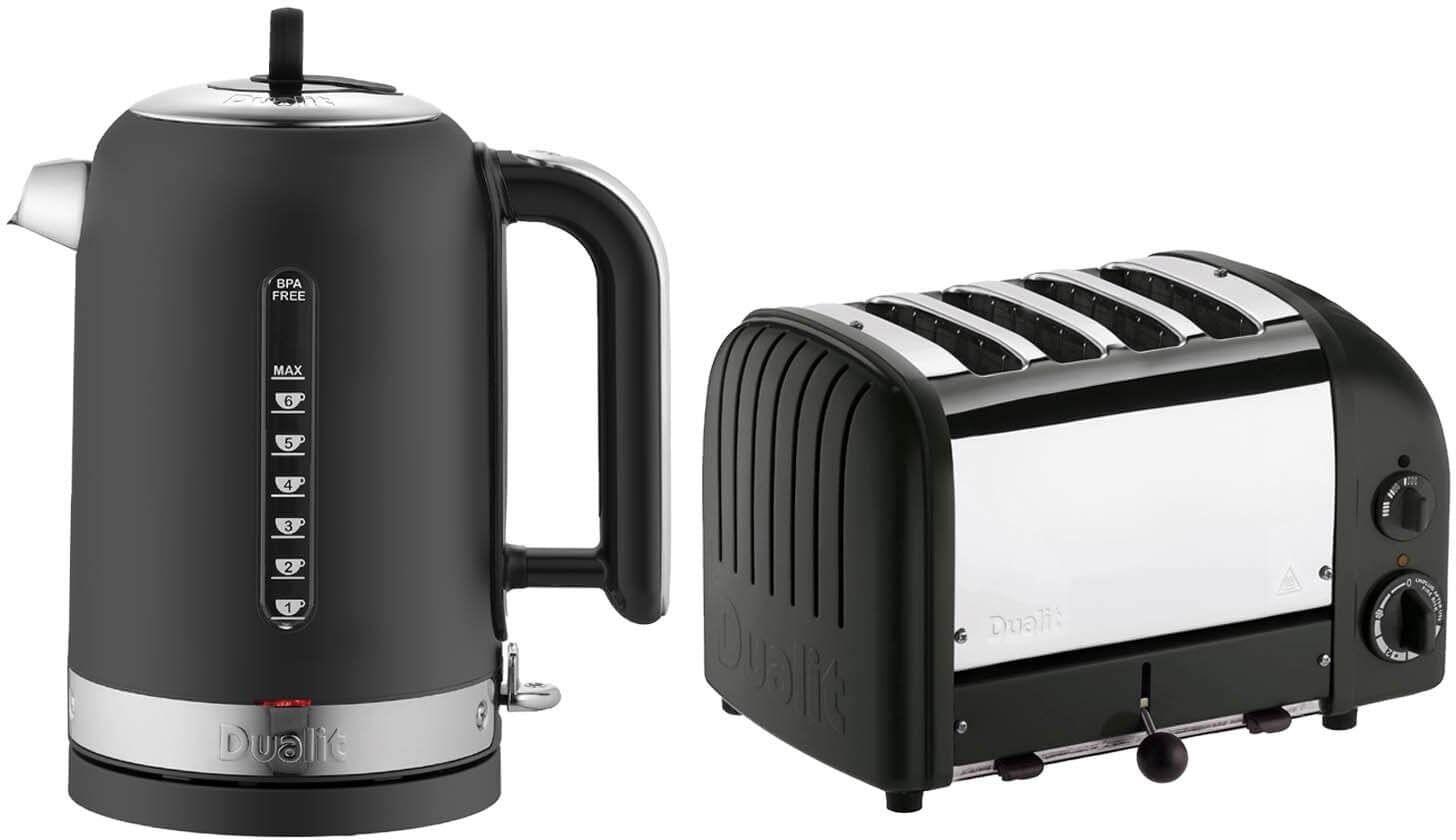 Dualit Classic 72785 1.7 Litre Jug Kettle & Vario AWS 40370 4-Slice Toaster - Matte Black