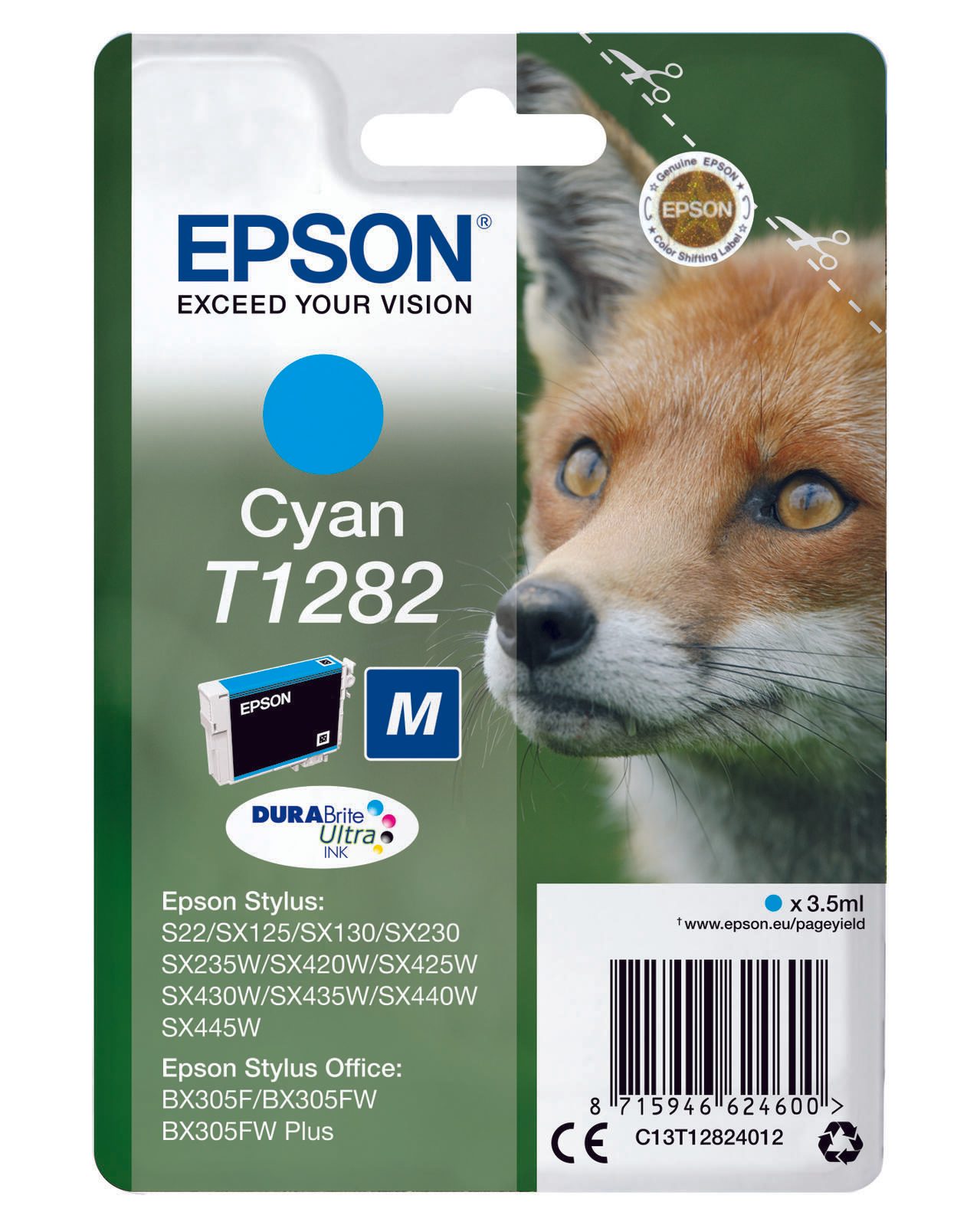 Epson Original T1282 Fuchs Druckerpatrone cyan 3,5ml (C13T12824012)