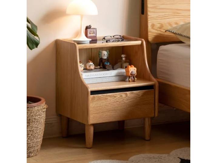 YESWOOD Nachttisch Massivholz mit Schublade & Ablagefach,40X35X50CM Natur 3 Tier Eiche Nachtschrank Beistelltische,Hochwertiges Klarglas für Schlafzimmer, Wohnzimmer, Balkon und mehr