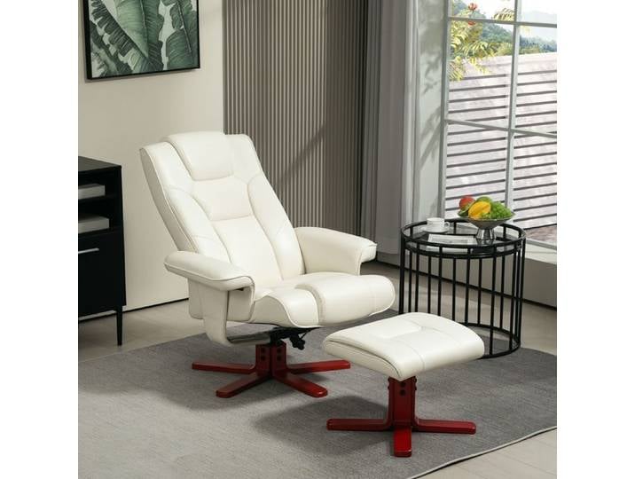 Fauteuil relax - SOGEU - 84x84x104cm - Similicuir blanc crème - Inclinable 135° - Repose-pieds