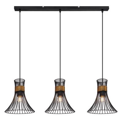 GLOBO LIGHTING Hängeleuchte "PURRA", schwarz, 3, H: 120cm, 1 Stk., Leuchten, Schwarze Hängeleuchte mit Metallstäben und Goldakzenten, Hängeleuchte