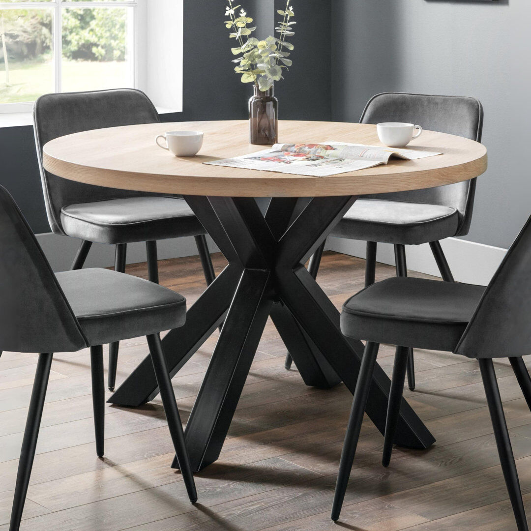 Ebern Designs Iisakki Round Dining Table with Steel Base Oak