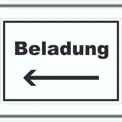 HB-Druck Beladung Aufkleber mit Text und Richtungspfeil links Transport Fracht waagerecht A7 (74x105mm)