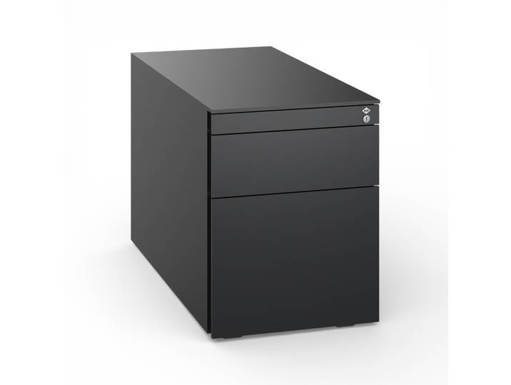 Steel roller container C+P Asisto, Black, with hanging file folders & storage space, New - Perfect for modern offices