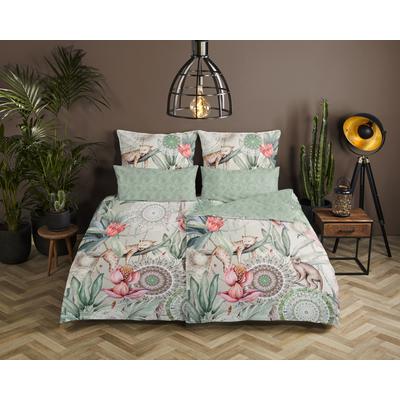 Wendebettwäsche HIP "Wayan", grün, B/L: 135cm x 200cm, 1 Stk., 1 Stk., Satin, B/L: 80cm x 80cm, 2 Stk., Satin, Obermaterial: 100% Baumwolle, Bettwäsche, Wendebettwäsche, Mako-Satin, 135x200, Reißverschluss, Wende, Mandala, Tropisch, Grün