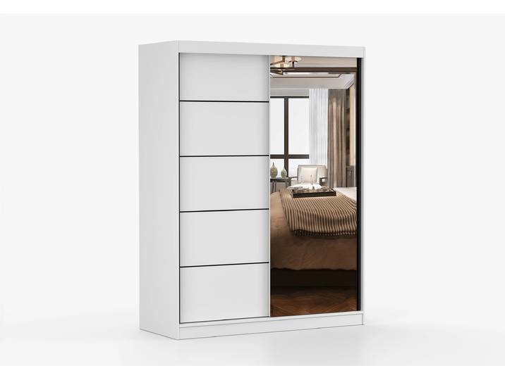 Schwebetürenschrank VISTA 09 150 cm Weiß Weiß + Spiegel