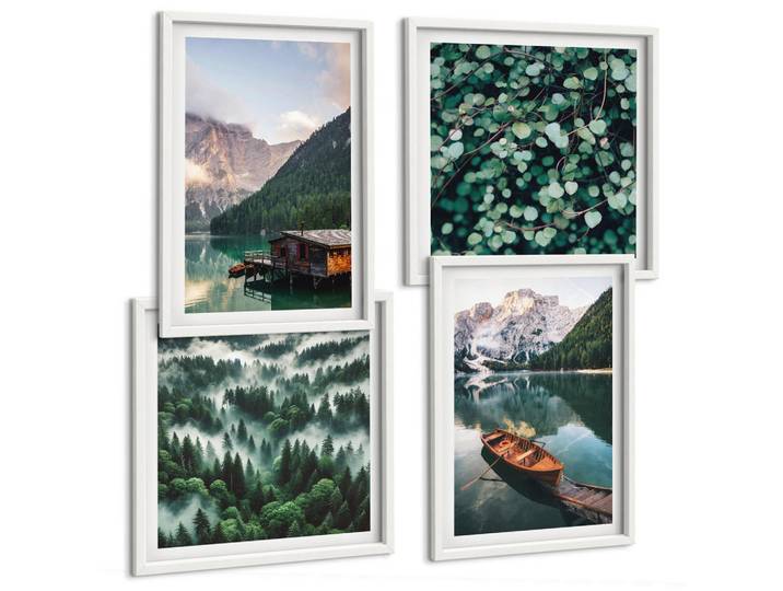 Tulup Bilder SET 4er Set - 50x50 cm & 40x60 cm Weißer Rahmen - Nebel auf dem Bergsee, Bootsfahrten, Nebel, Kunststoff, Rechteckig, 50x50 cm, gerahmt, Bilder & Rahmen, Bilder