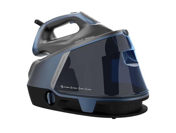 Cecotec Centrale Vapeur Verticale IronHero H-3000 Station Geyser. 3000W\, Semelle Céramique Turbo Slide\, 600g/min en Coup de Vapeur\, Arrêt Automatique\, Écran Tactile\, Technologie AntiCal et Cyclo Clean