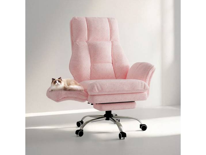 Patbrela Chaise de bureau Big and Tall Cloud Rose velours pelucheux accoudoirs rabattables et repose-pieds