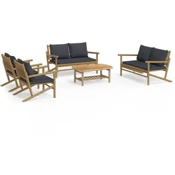 vidaXL 5-tlg. Garten-Lounge-Set mit Dunkelgrauen Kissen Bambus