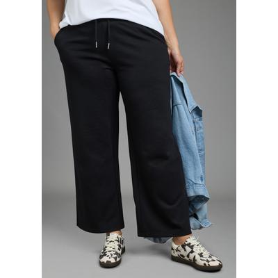 Jogginghose LAURA SCOTT CURVE "Große Größen", Damen, Gr. 48, N-Gr, schwarz, French Terry;Sweatware, Obermaterial: 60% Baumwolle, 40% Polyester, clean, unifarben, Basic, lang, Hosen Jogginghose, mit lässiger Beinweite, ideal für Kurven