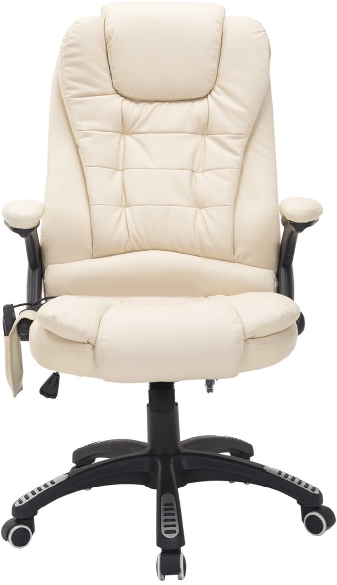 Merax Massage Bureaustoel - Ergonomische Directiestoel met 6-punts Vibratiemassage en Warmtefunctie - Kunstleer - Beige