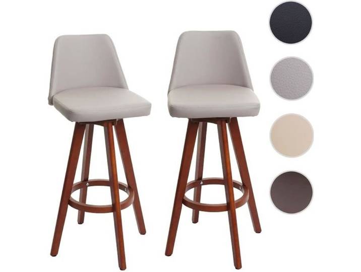 MCW Lot de 2 tabourets de bar MCW-C43 bois similicuir pivotant taupe