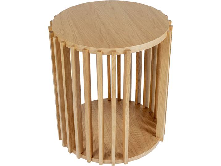 Beistelltisch WOODMAN Drum, Breite/Tiefe/Höhe: 53/53/58 cm , braun (eichefarben), B:53cm H:58cm T:53cm, Tische, Beistelltisch, Holzfurnier aus Eiche, Sprossen aus massiver Eiche, FSC