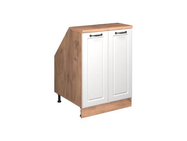 Vicco Dachschrägenschrank Rion, Weiß Landhaus/Goldkraft Eiche MDF-Front · Tiefe 60 cm · Höhenverst. Füße · 2 Türen · Für verschiedene Dachneigungen