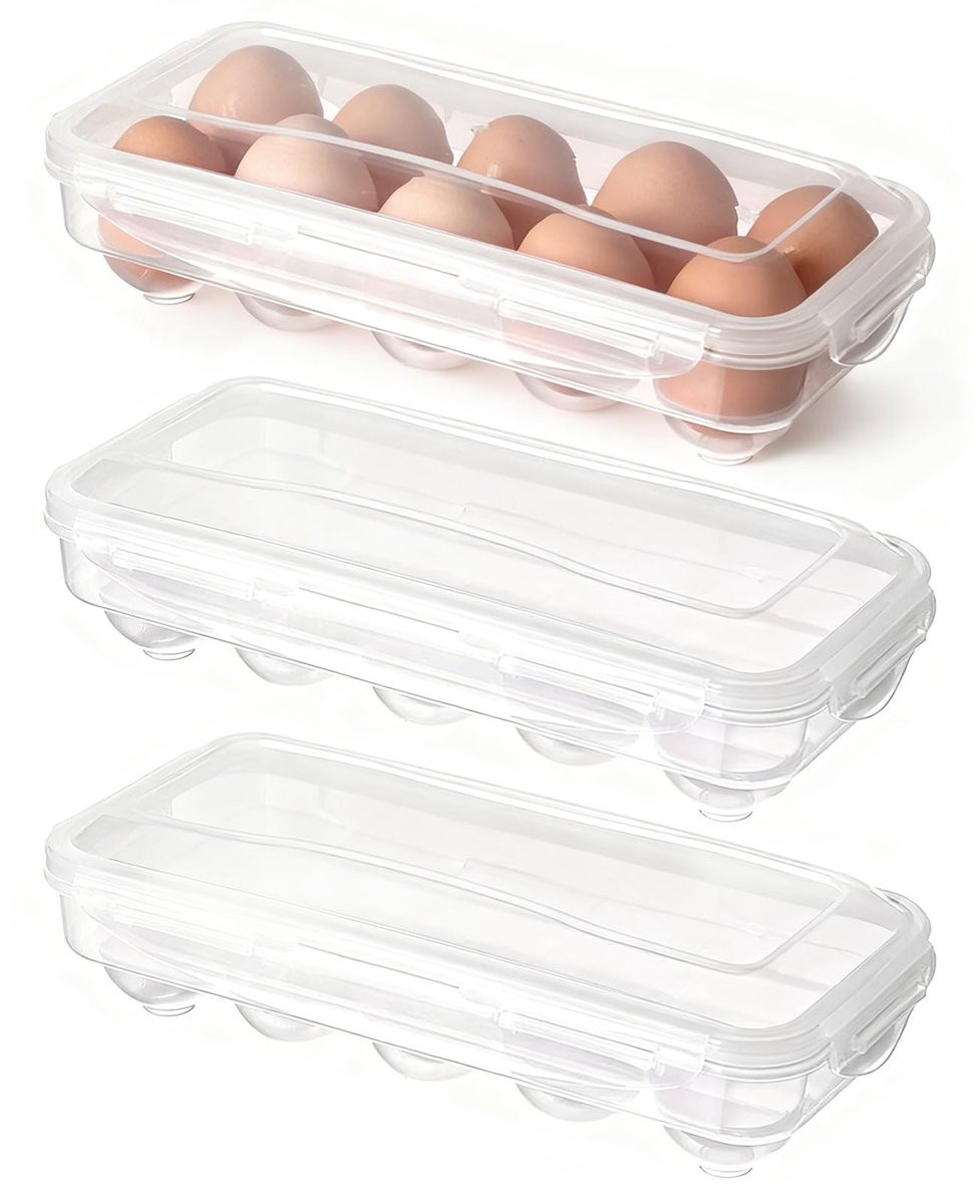 Set van 10 plastic eierhouders voor in de koelkast, eierdispenser en opbergdoos