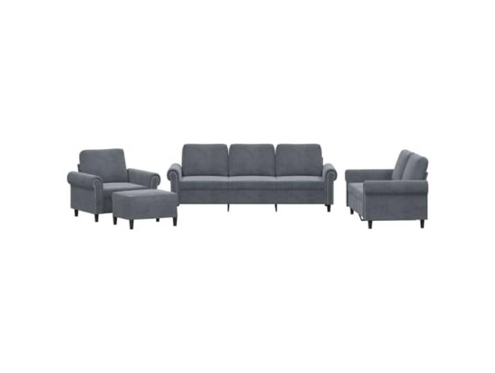 Coespram 4-tlg. Sofagarnitur mit Kissen, Samt Couch Set Dunkelgrau Elegante Sitzgruppe für das moderne Wohnzimmer, inklusive Hocker und Schaumstoffpolsterung für entspannte Stunden.