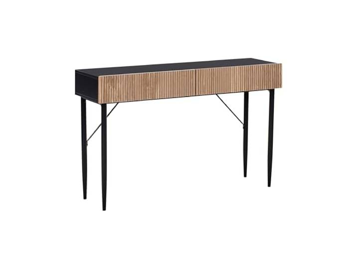 Beliani Moderner Konsolentisch 2 Schubladen Naturfarbene Esche Gerippte Front MDF Schwarz Blythe