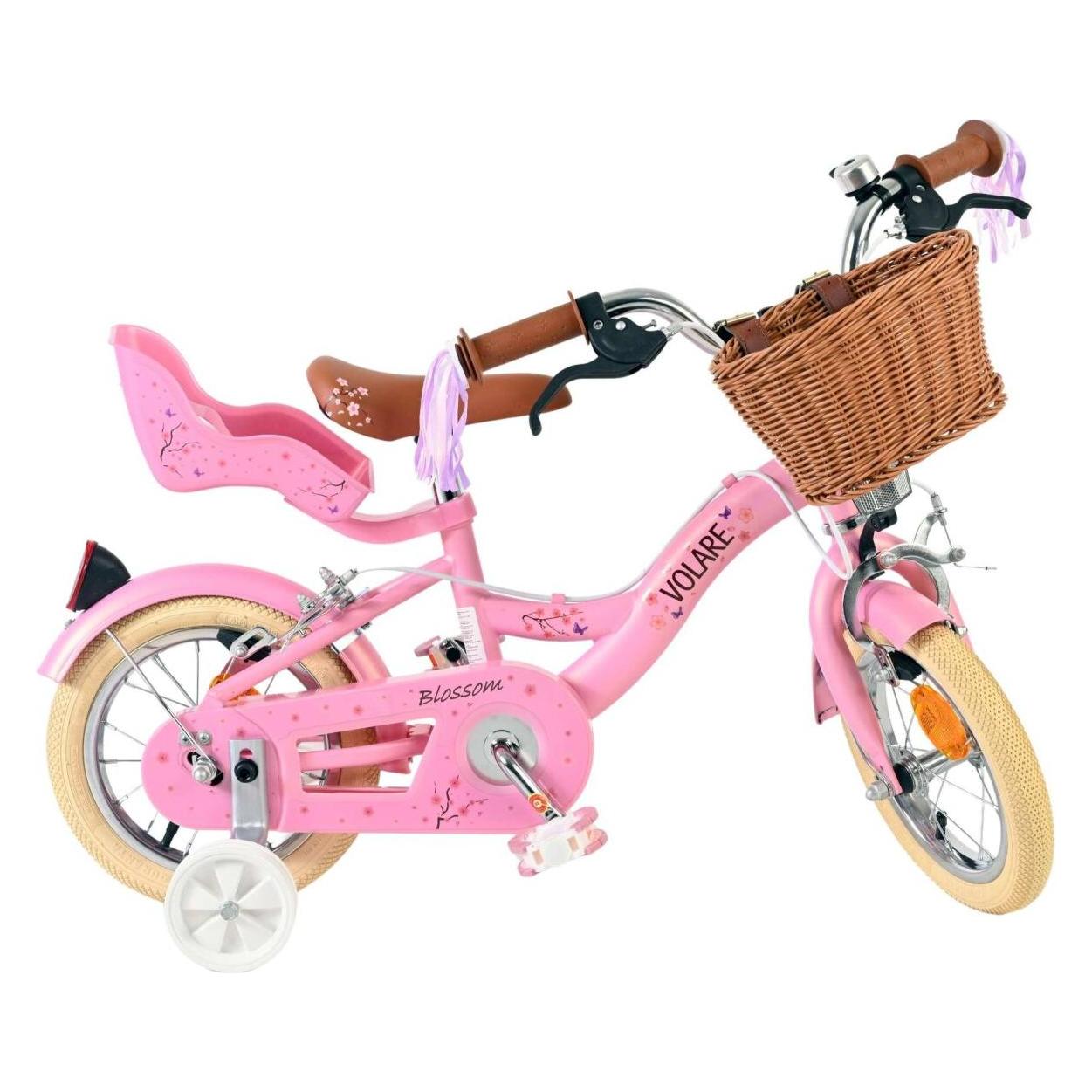 Volare Blossom Kinderfahrrad Mädchen 12 Zoll Rosa mit zwei Handbremsen und Puppensitz (12") (71815001)