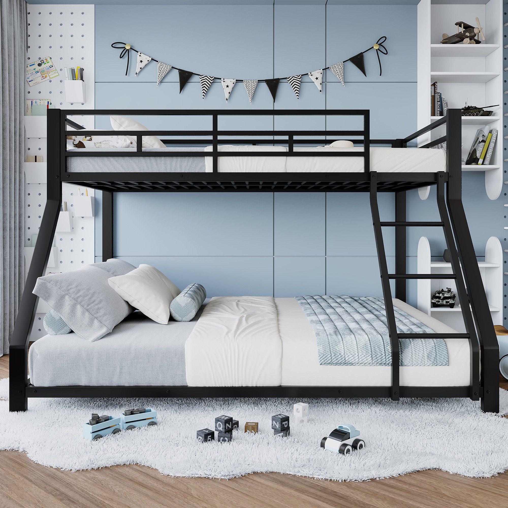 Odikalo Etagenbett Doppelbett Metallbett Kinderbett Geländer Leiter Fallschutz 90/140x200 grau