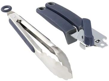 Oster 2 Piece Stainless Steel Can Opener and Tongs Set in Navy Blue