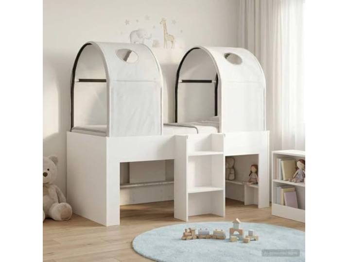 RJPLMFV Bett mit 3 Stühlen, weiß, Holz Modernes Design, einfache Montage, stabiler Komfort, Verwendung im Innenbereich