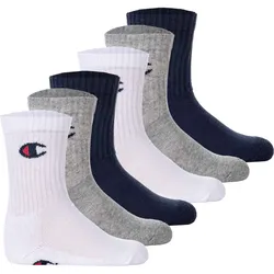 Champion Kinder Socken, 6er Pack - Crew Socken, einfarbig Blau/Weiß/Grau / 31-34