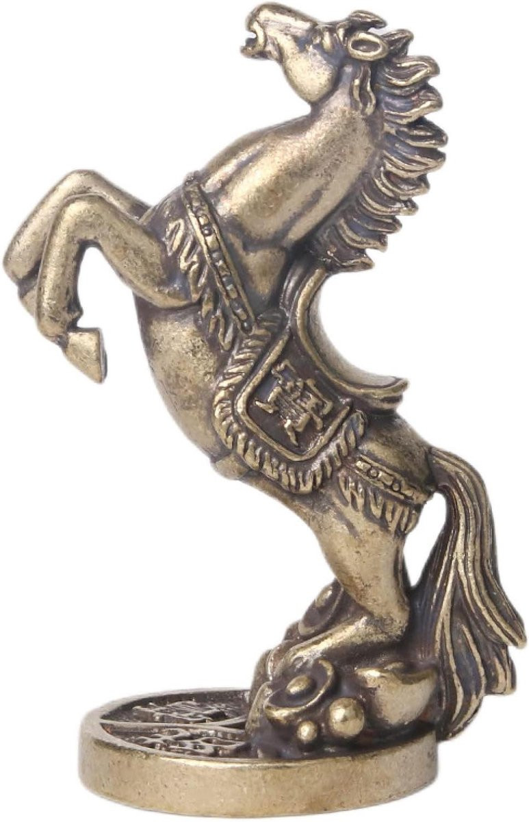 Messing Paard Beeldje in Oud Brons - Chinees Ambachtelijk Paard Decoratie - 70 x 52 mm