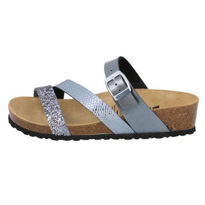 Pantolette LICO "Pantolette Natural Glitter", Damen, Gr. 37, grau, Synthetik, Schuhe Pantolette