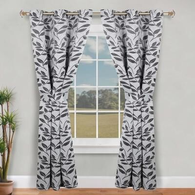 Superior Leaves Botanical Room Darkening Grommet Curtain Panels with Tie Backs Set of 2
