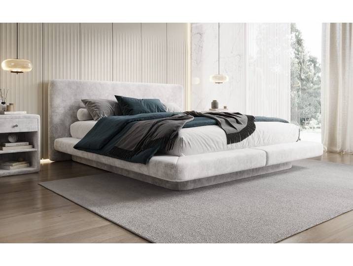Designer Polsterbett Yumi in Samt - 140x200 - Grau - Luxusbetten24