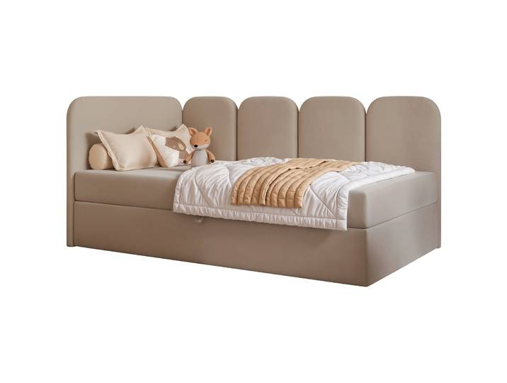 Jugendbett 90x200 cm Nubini linksseitig mit Stauraum, beige,