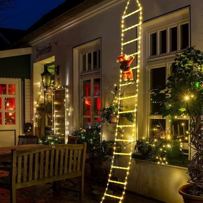 HomeDecorAndMore LLC Climbing Santa LED Ladder Lights 1 Plug In Fairy Christmas Decoration Warm White Multicolor, 8 Modes warm Light