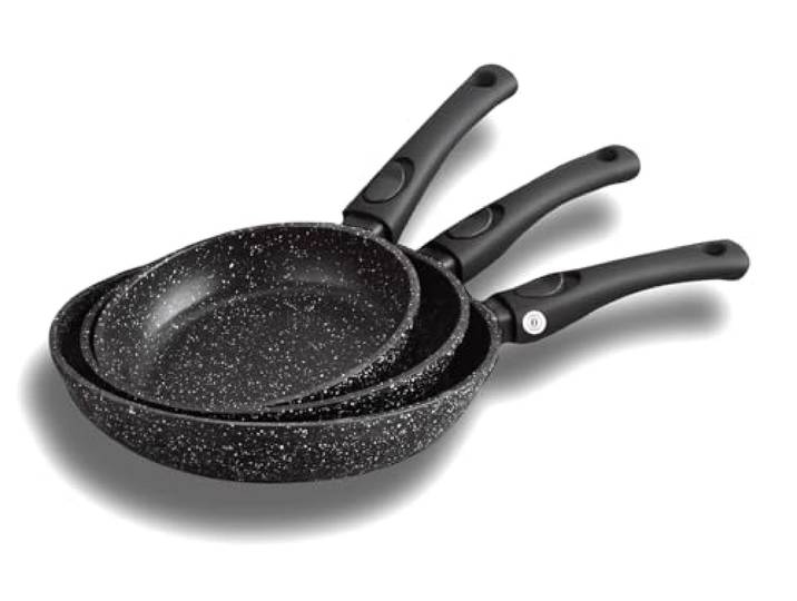 Cflagrant Pfannen-Set, Steinoptik, ohne PFOA, 3 Stück, Durchmesser:20/24/28 cm, alle Herdarten auch Induktion, Kochen ohne Fett, Beschichtung Greblon C3+