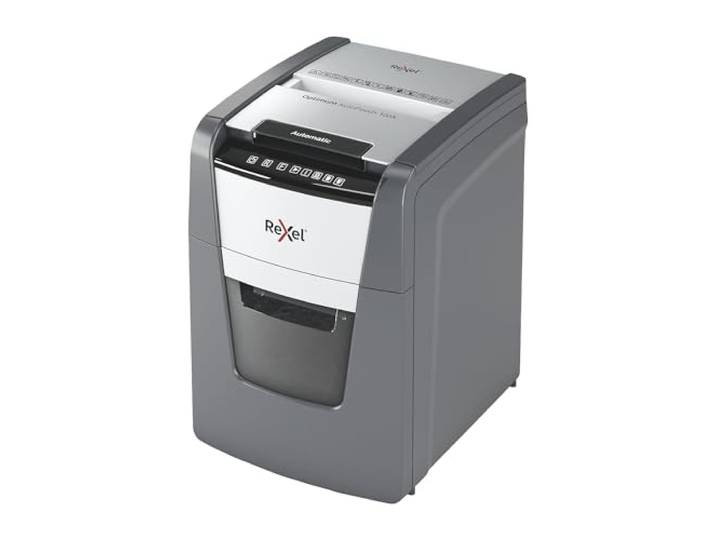 Rexel Optimum AutoFeed+ 100X Automatischer Aktenvernichter CH, 100 Blatt, Sicherheitsstufe P4, Partikelschnitt, für Zuhause/Home Office, 34l Abfallbehälter, mit Schweizer Netzstecker, 2020100XCH