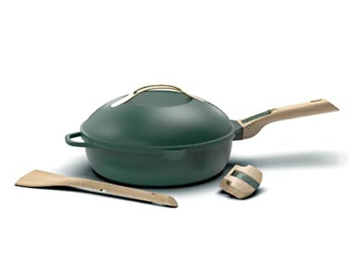 COOKUT - Die fabelhafte 8-in-1-Pfanne - Ein Utensil ersetzt Pfanne, Topf, Schmorpfanne, Schmortopf - mit 2 abnehmbaren Griffen, Dampf-/Frittierkorb, Holzspatel - CANOPEE