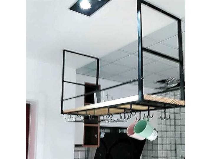 OOPDNEGAK Schwebende Deckenregale – Weinregal Aus Schmiedeeisen, Hängeregal Küche, Decke, Schwarzes Flaschenregal/Präsentationsständer/Pflanzenständer/Regale Dekoration(100 * 30 * 50cm)