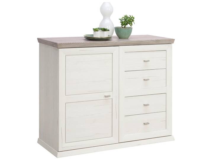 Hom`in Kommode, Grau, Weiß, 1 Fächer, 4 Schublade(n) Schubladen, 107.9x89.5x43 cm, Typenauswahl, Beimöbel erhältlich, Wohnzimmer, Kommoden & Sideboards, Kommoden